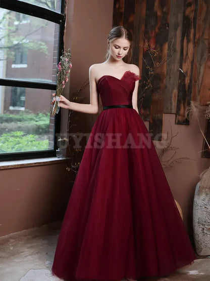 Buyishang A-Line Burgundy Long Prom Dresses Burgundy Formal Evening Dresses prom dress in store