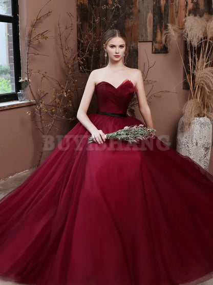 Buyishang A-Line Burgundy Long Prom Dresses Burgundy Formal Evening Dresses prom dress in store