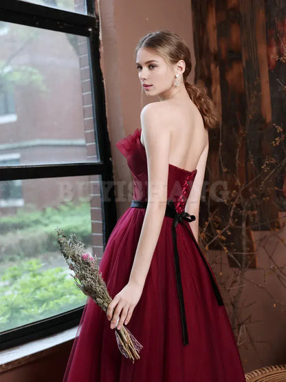 Buyishang A-Line Burgundy Long Prom Dresses Burgundy Formal Evening Dresses prom dress in store