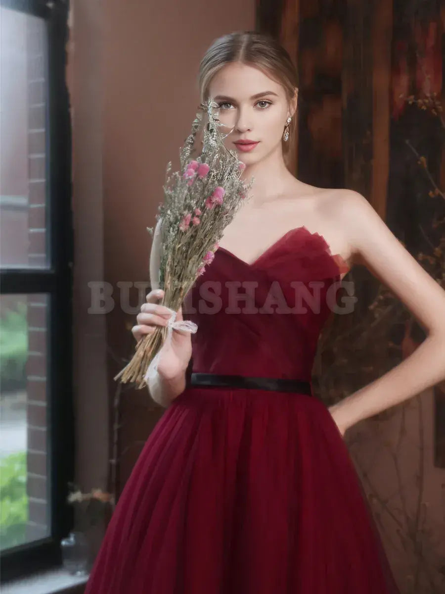 Buyishang A-Line Burgundy Long Prom Dresses Burgundy Formal Evening Dresses prom dress in store