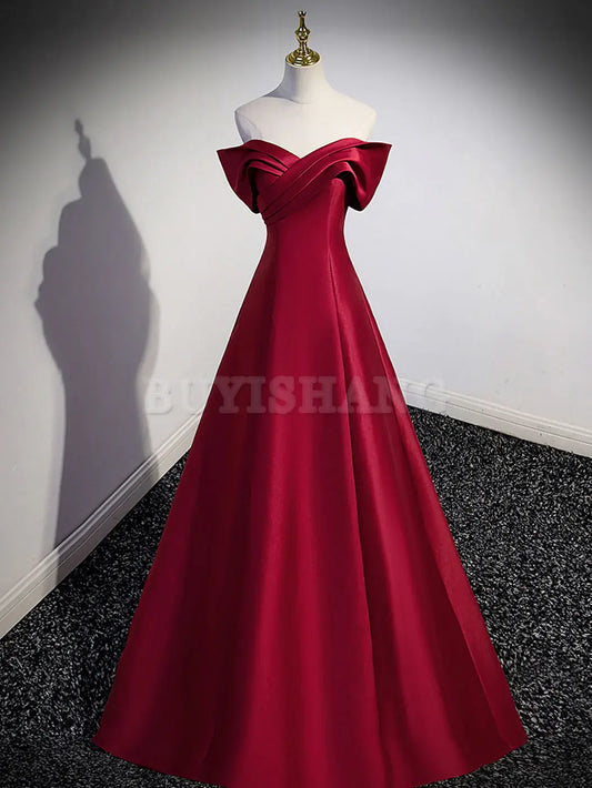 Buyishang A-Line Burgundy Off Shoulder Long Prom Dress Burgundy Evening Dress prom dresses shops