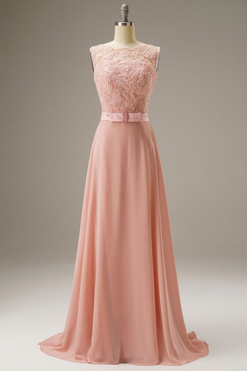 A Line Lace Top Sweep Train Prom Dress With Belt