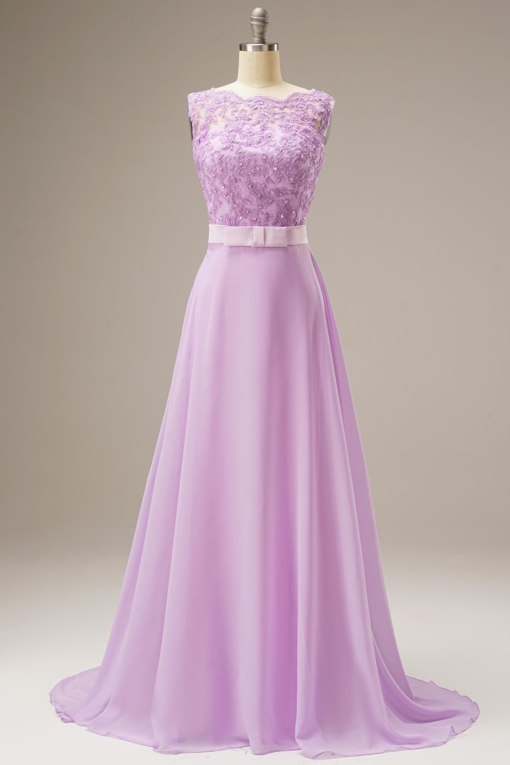 A Line Lace Top Sweep Train Prom Dress With Belt