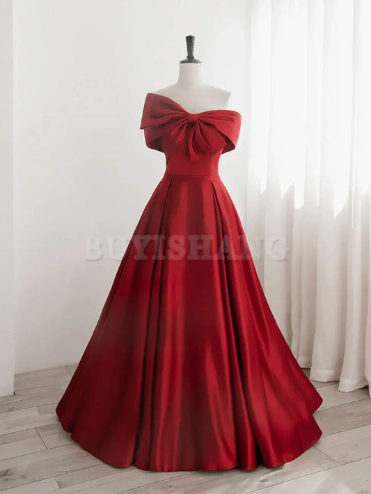 Buyishang A-Line Satin Red Long Prom Dresses Red Long Formal Dresses prom dresses shops