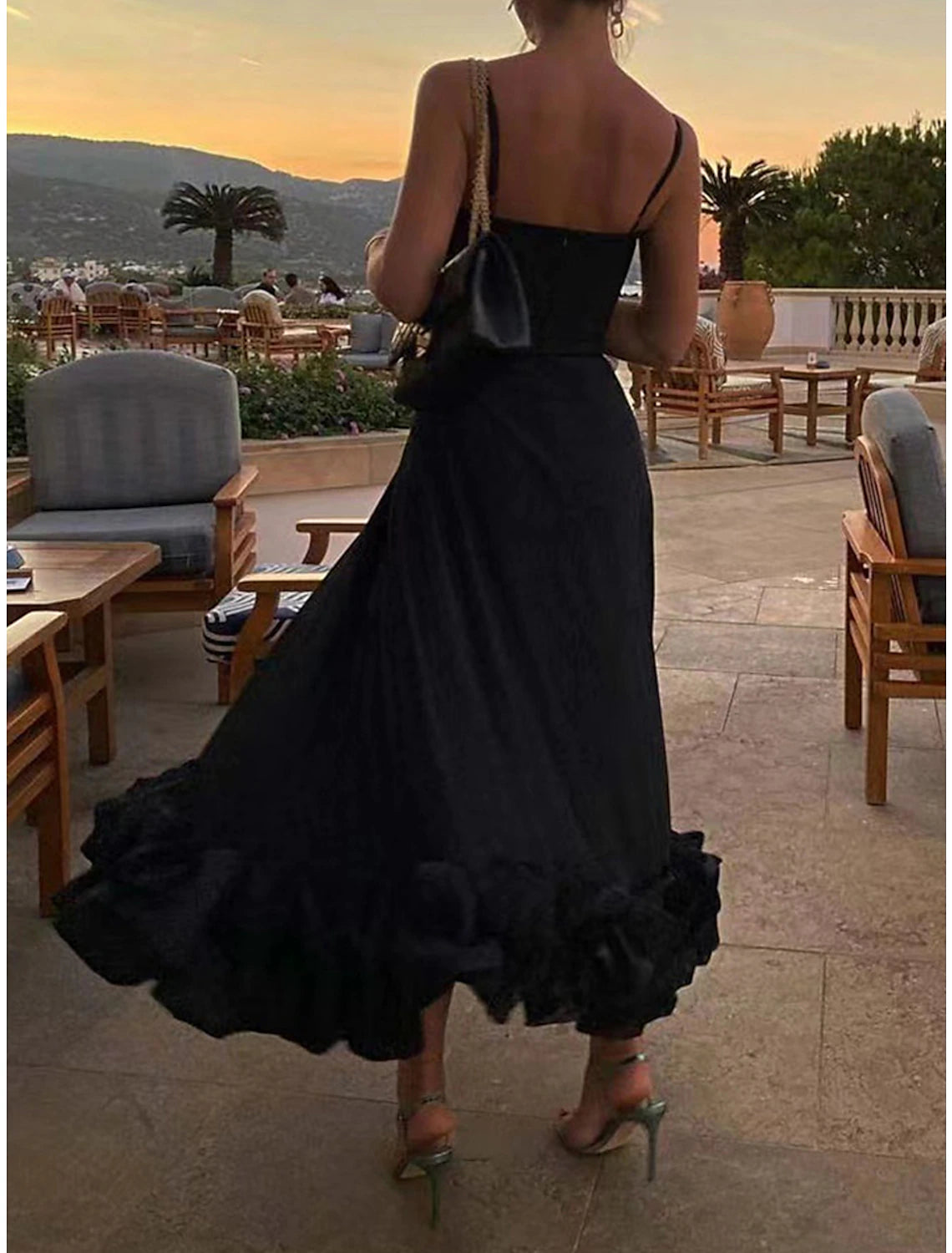 Women's Prom Dress Party Dress Swing Dress Long Dress Maxi Dress Black White Blue Sleeveless Pure Color Ruched Summer Spring Autumn Spaghetti Strap Party Evening Party Wedding Guest Summer Dress