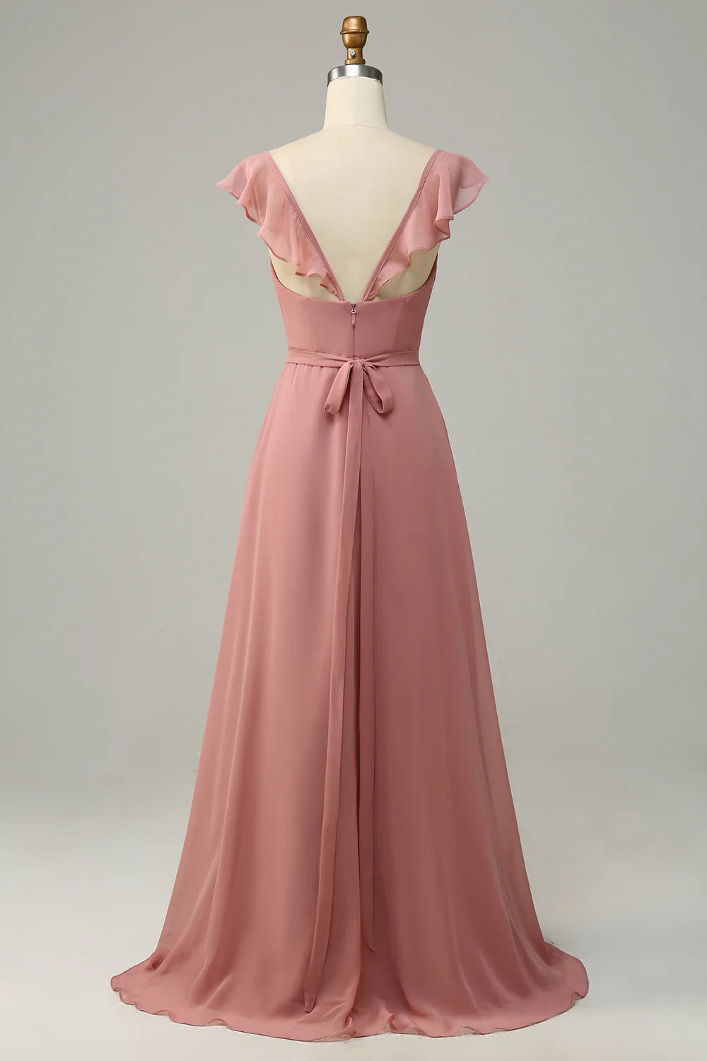 Dusty Rose A Line Ruffles Long Bridesmaid Dress With Slit