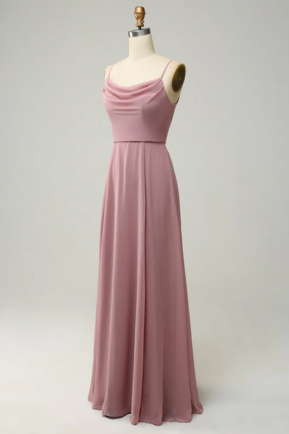 Spaghetti Straps A Line Sleeveless Long Bridesmaid Dress