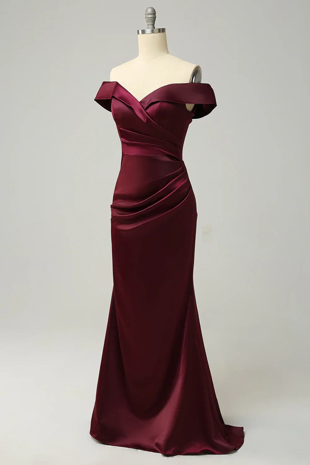 Burgundy Off The Shoulder Sheath Long Bridesmaid Dress