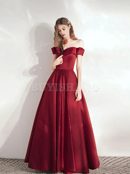 Buyishang A Line Burgundy Long Prom Dresses Satin Long Formal Graduation Dresses prom dress in store