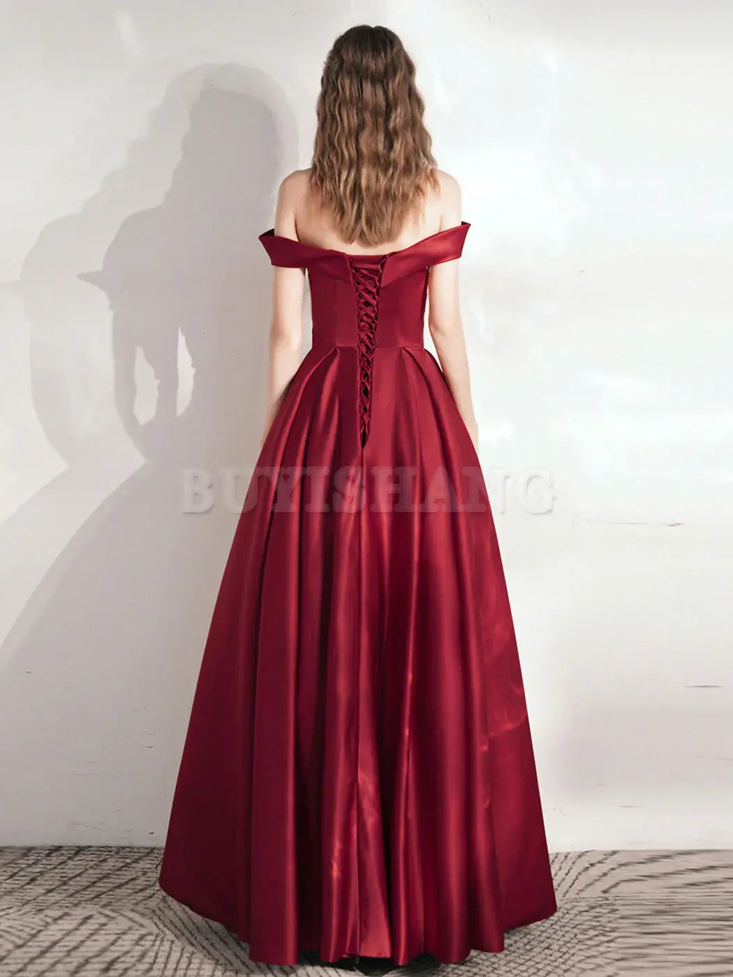 Buyishang A Line Burgundy Long Prom Dresses Satin Long Formal Graduation Dresses prom dress in store