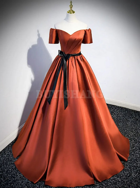 Buyishang A Line Satin Orange Long Prom Dresses Orange Formal Bridesmaid Dresses prom dresses shops