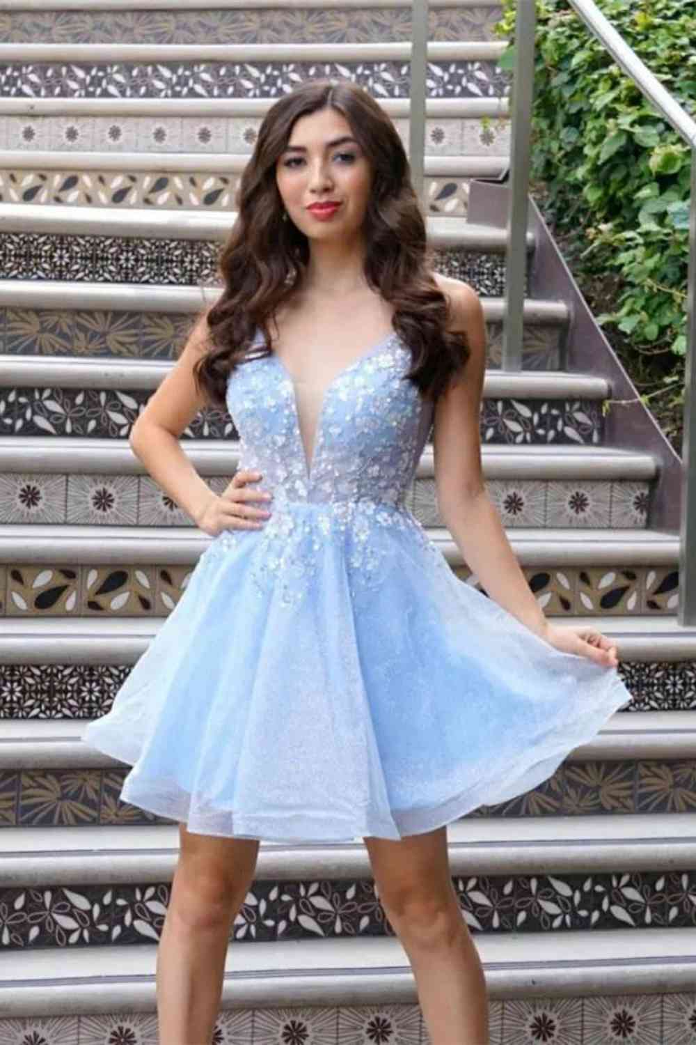 A Line Spaghetti Straps Homecoming Dress With Applique