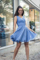 A Line V Neck Mini Homecoming Dress With Pleat