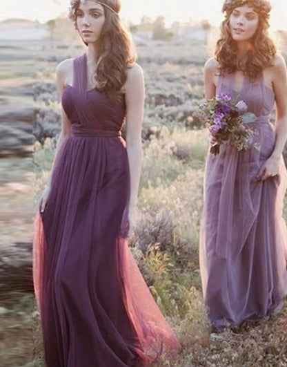 A-Line Sweetheart Floor Length Convertible Tulle Bridesmaid Dress