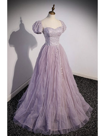 Purple Long Tulle Prom Dress with Bling