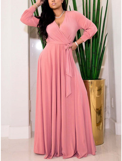 Women's Black Dress Prom Dress Party Dress Long Dress Maxi Dress Black Pink Army Green Long Sleeve Plain Lace up Summer Spring Fall V Neck Elegant Wedding Guest Evening Party Vacation