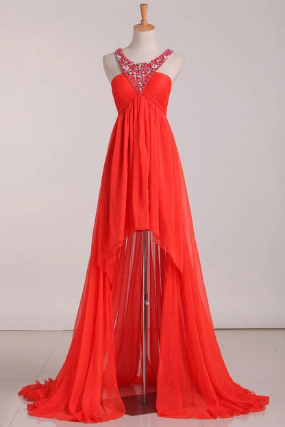 A Line Party Dresses Scoop With Beading Chiffon