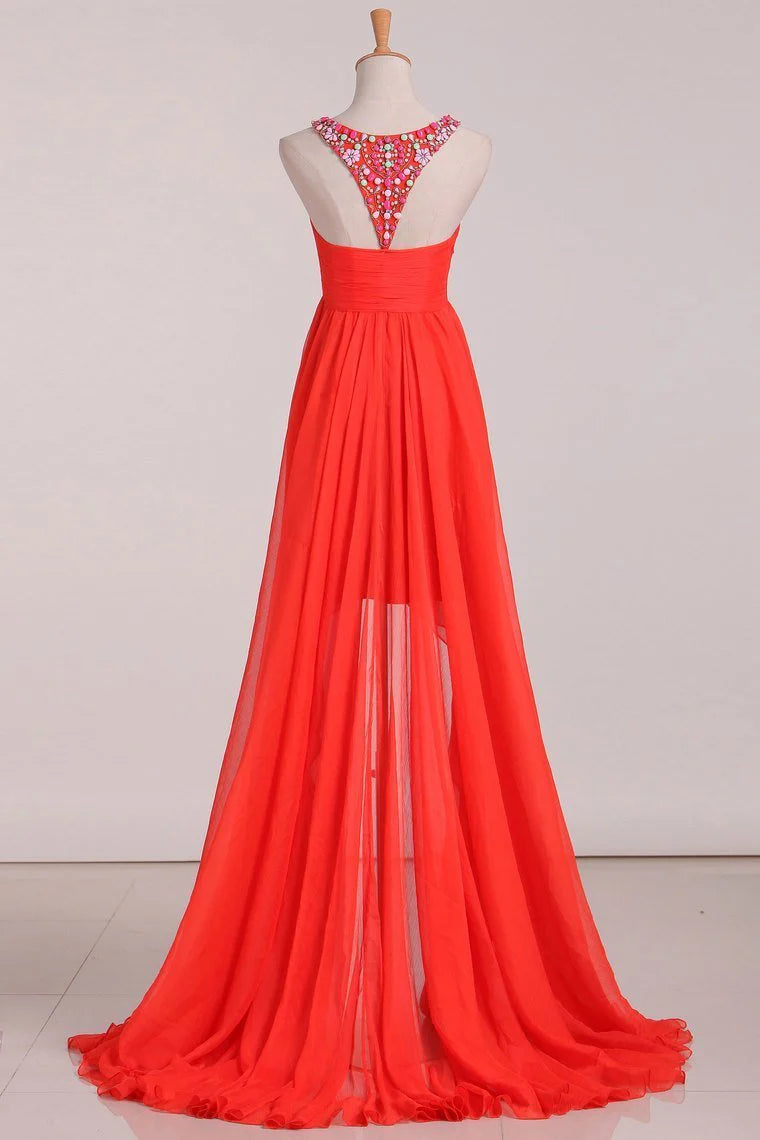 A Line Party Dresses Scoop With Beading Chiffon