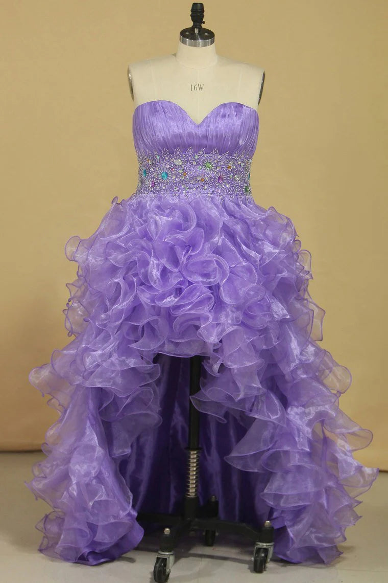 Asymmetrical Party Dresses Sweetheart Organza With Beads And Ruffles A Line