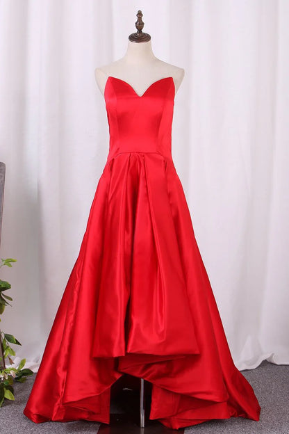 Asymmetrical Party Dresses V Neck Satin Red