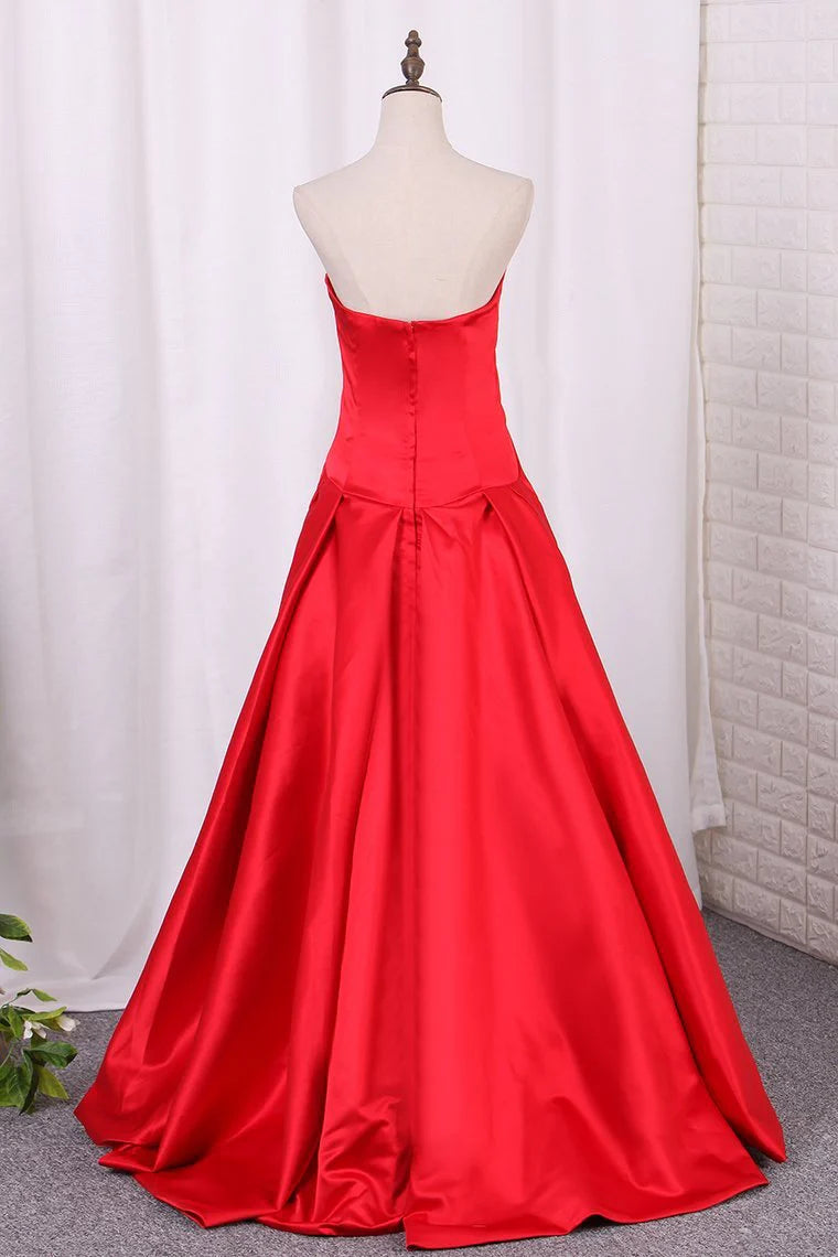 Asymmetrical Party Dresses V Neck Satin Red