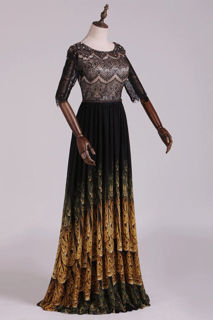 Bateau Party Dresses A Line Floor Length Lace