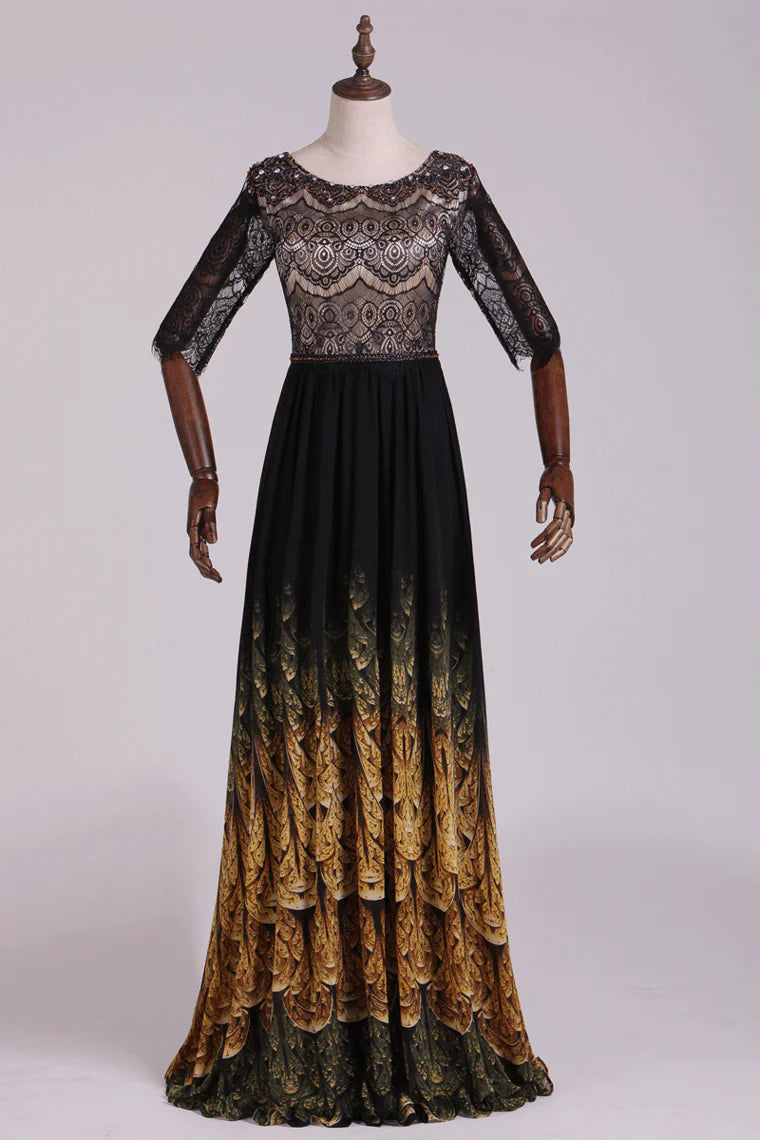 Bateau Party Dresses A Line Floor Length Lace