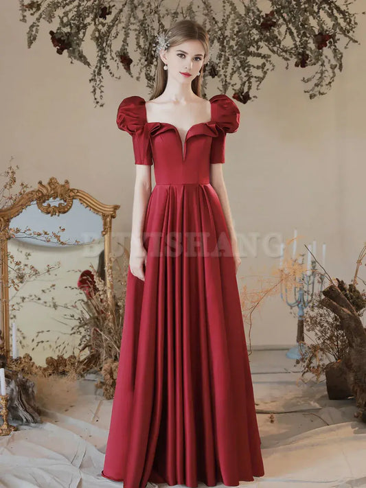 Buyishang Burgundy A-Line Satin Long Prom Dress Burgundy Formal Evening Dress prom dresses shops