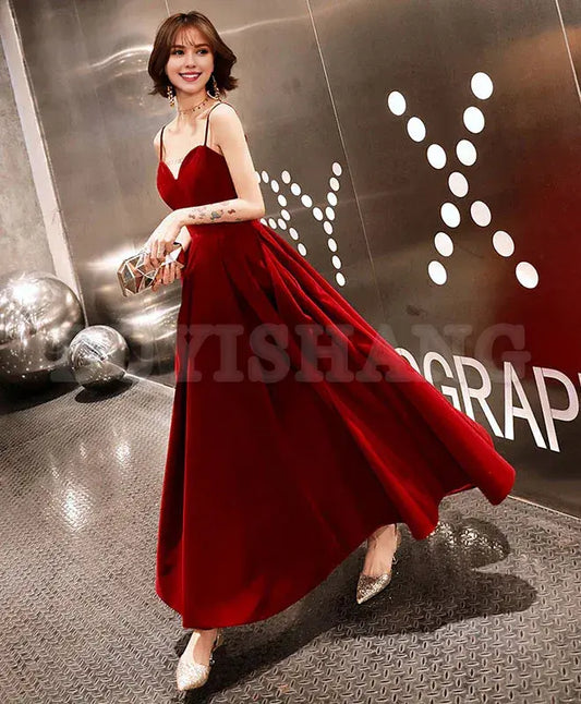 Buyishang Burgundy Sweetheart Tea Length Prom Dress Burgundy Bridesmaid Dress prom dress in store