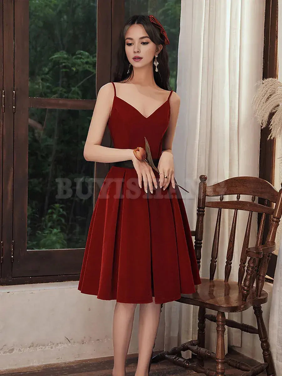 Buyishang Burgundy velvet short prom dress burgundy homecoming dress Bridesmaid dress shop