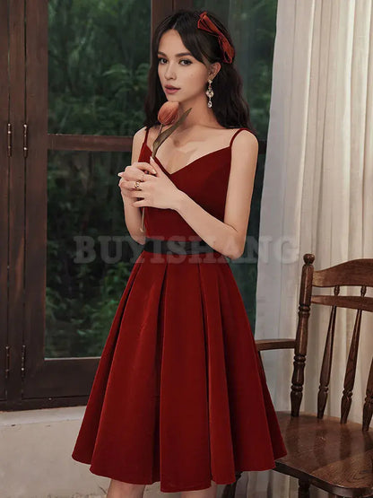 Buyishang Burgundy velvet short prom dress burgundy homecoming dress Bridesmaid dress shop