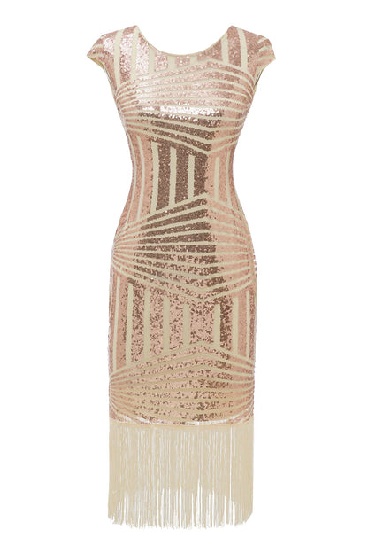 Blush Round Neck 1920s Flapper Dress