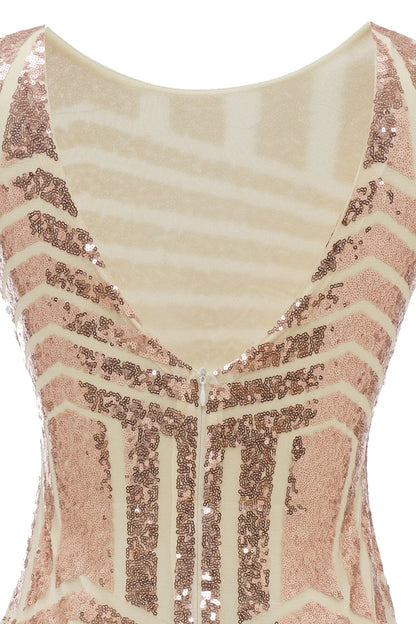 Blush Round Neck 1920s Flapper Dress