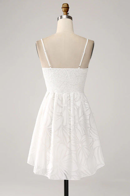 Modest White A-Line Spaghetti Straps Short Graduation Dress