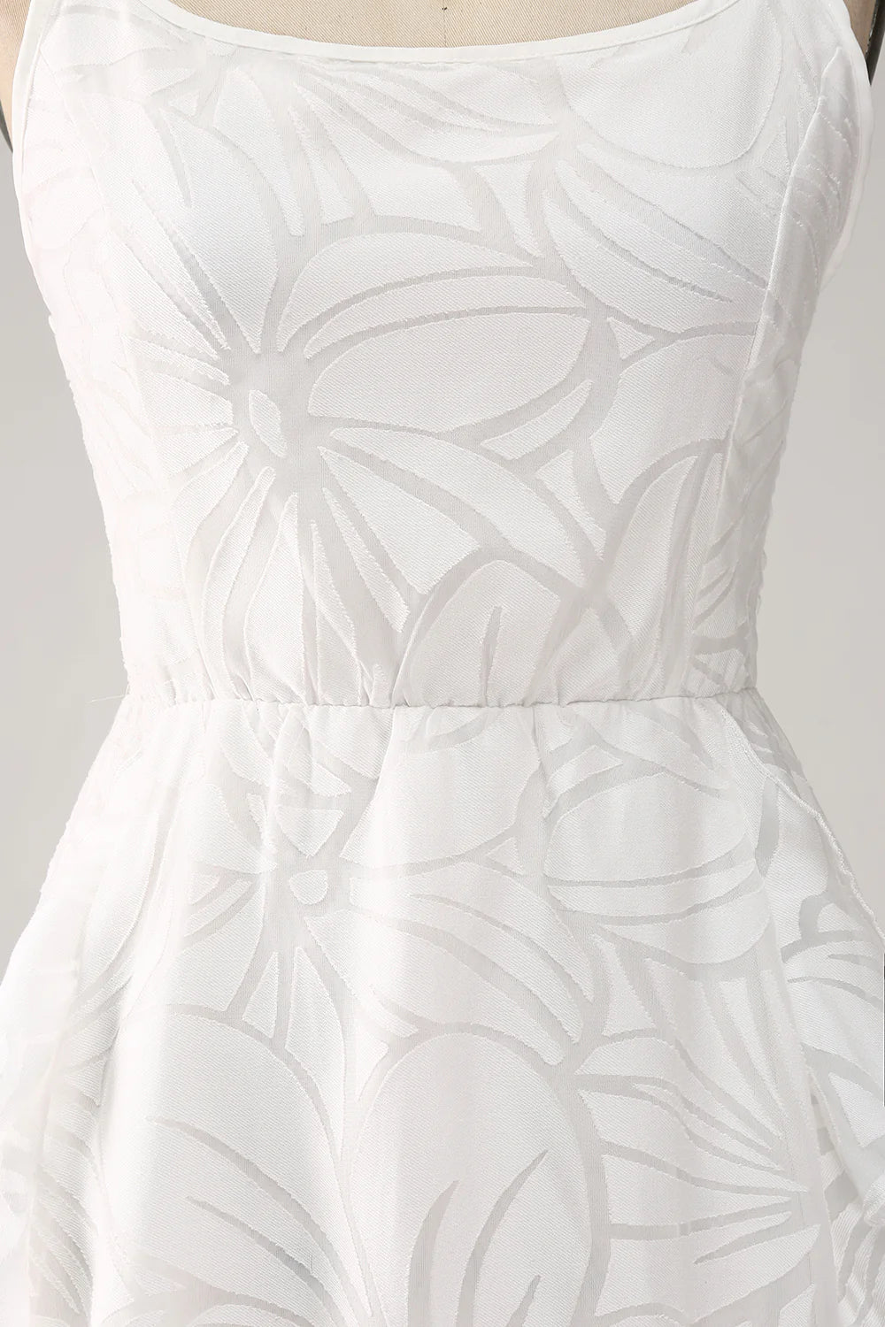 Modest White A-Line Spaghetti Straps Short Graduation Dress