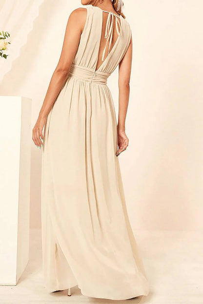 Apricot A-line V-neck Chiffon Floor Length Bridesmaid Dress