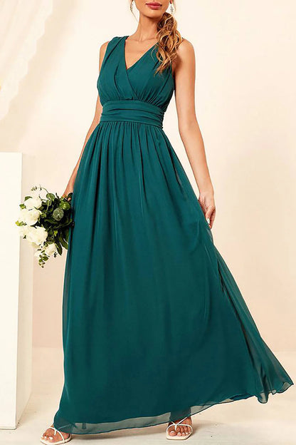 Apricot A-line V-neck Chiffon Floor Length Bridesmaid Dress