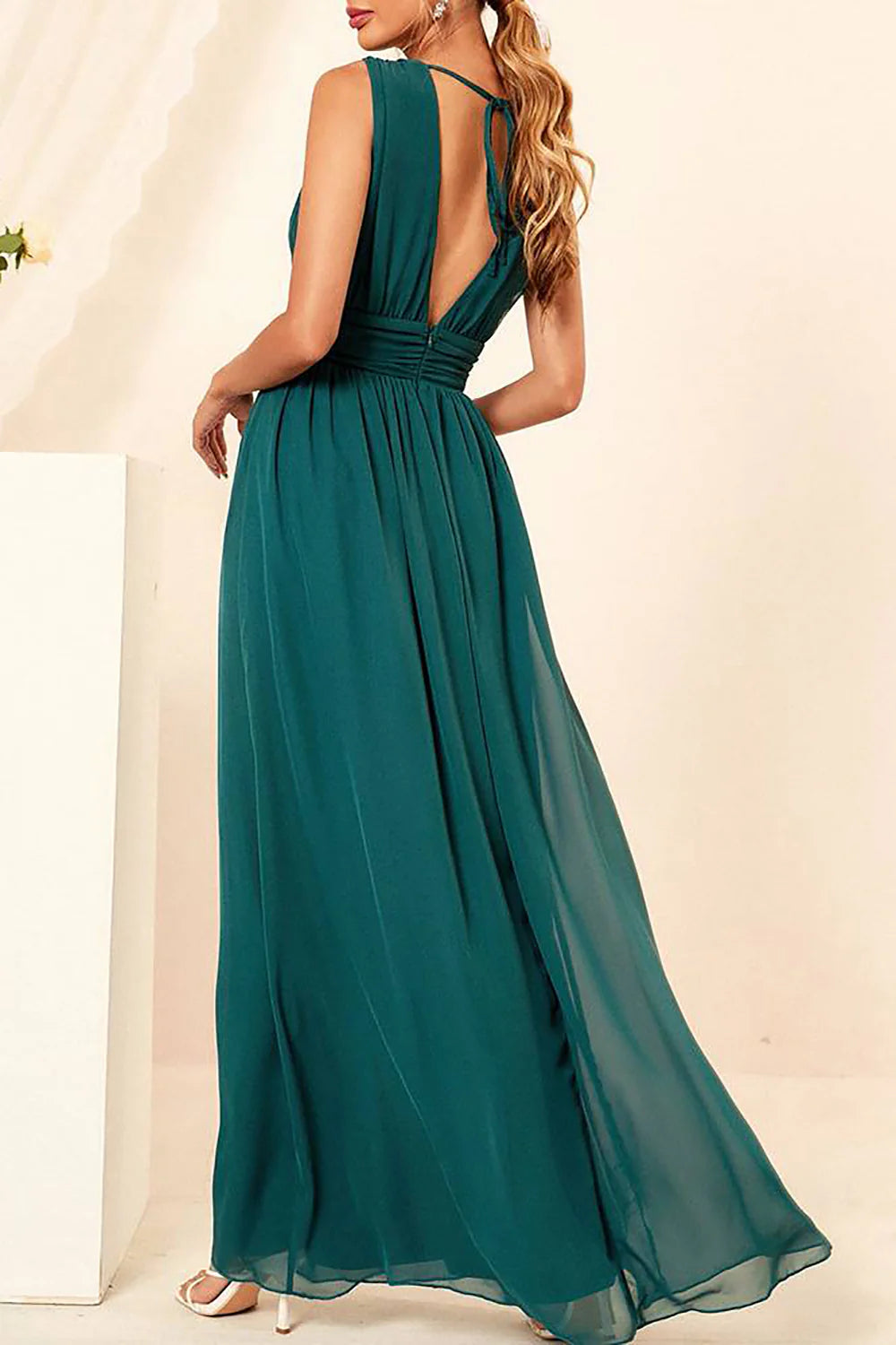 Apricot A-line V-neck Chiffon Floor Length Bridesmaid Dress