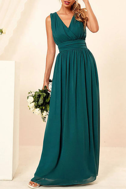 Apricot A-line V-neck Chiffon Floor Length Bridesmaid Dress