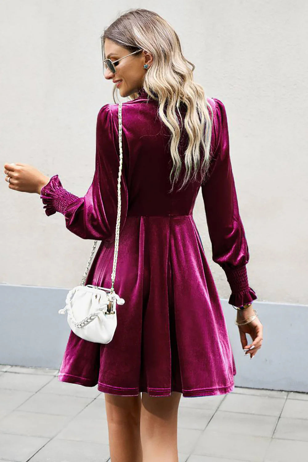 Burgundy Long Sleeves A Line Velvet Holiday Party Dress