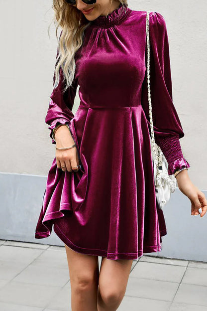 Burgundy Long Sleeves A Line Velvet Holiday Party Dress