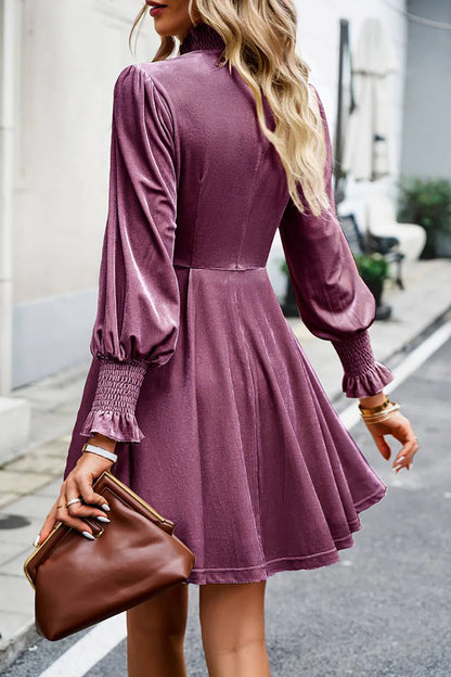 Burgundy Long Sleeves A Line Velvet Holiday Party Dress