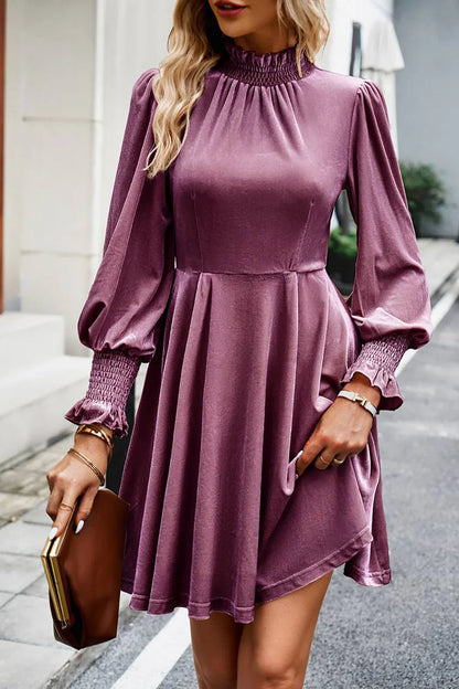 Burgundy Long Sleeves A Line Velvet Holiday Party Dress