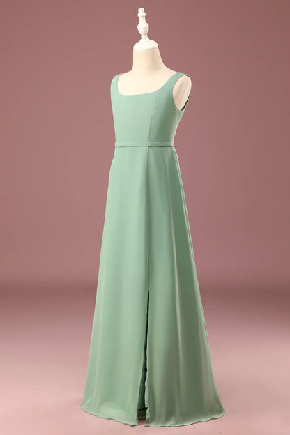 Matcha Square Neck Sleeveless A-line Chiffon Maxi Junior Bridesmaid Dress