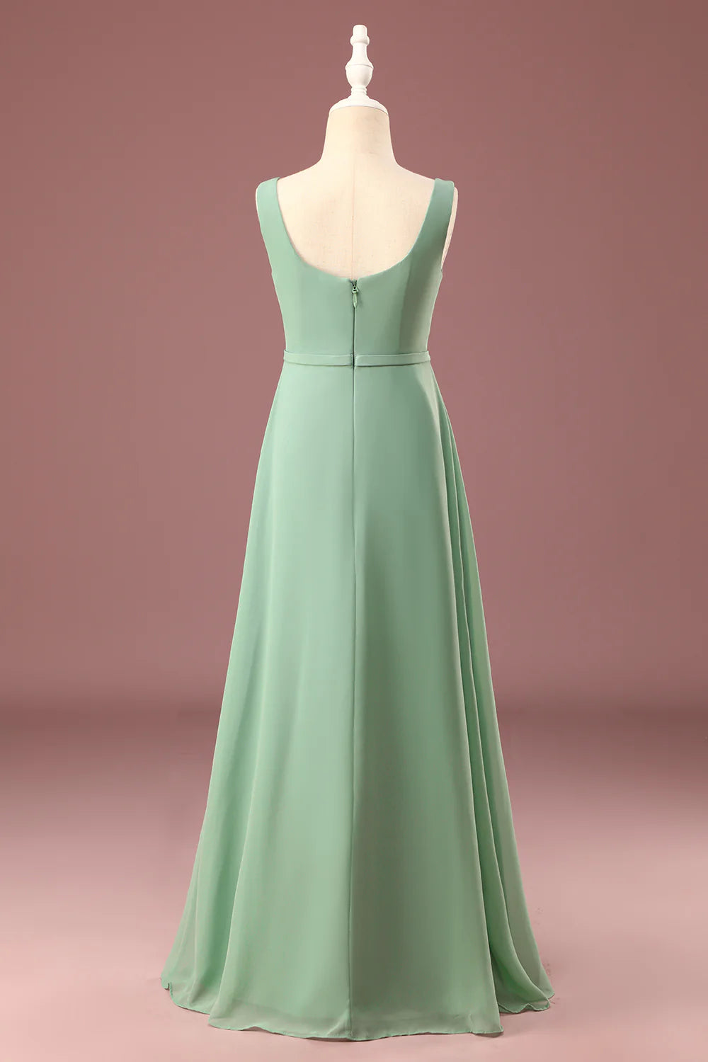 Matcha Square Neck Sleeveless A-line Chiffon Maxi Junior Bridesmaid Dress