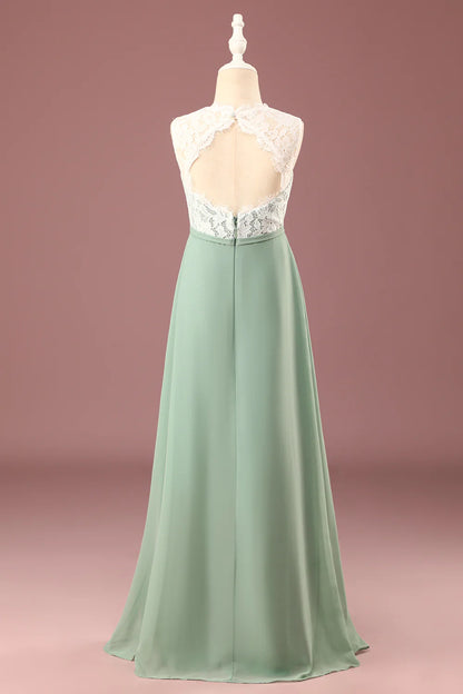 Matcha A-line Floor Length Round Neck Sleeveless Junior Bridesmaid Dress