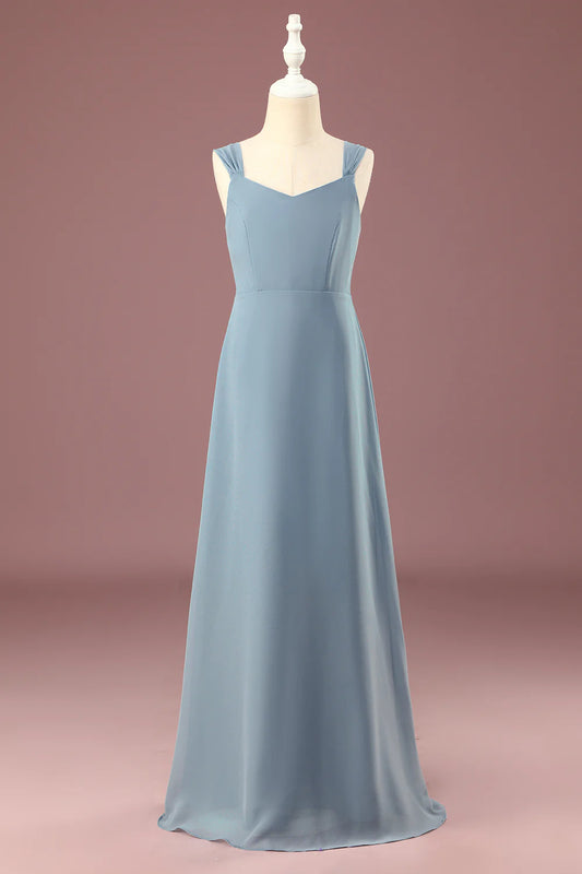 Dusty Blue Chiffon A-line V-neck Junior Bridesmaid Dress