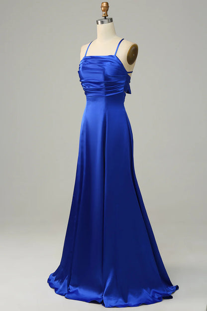 Royal Blue Halter A Line Long Bridesmaid Dress