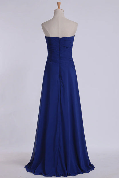 Party Dresses Strapless A Line Chiffon Floor Length With Ruffles And Beads