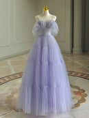 Buyishang A-Line Tulle Purple Long Prom Dress Purple Long Graduation Dress